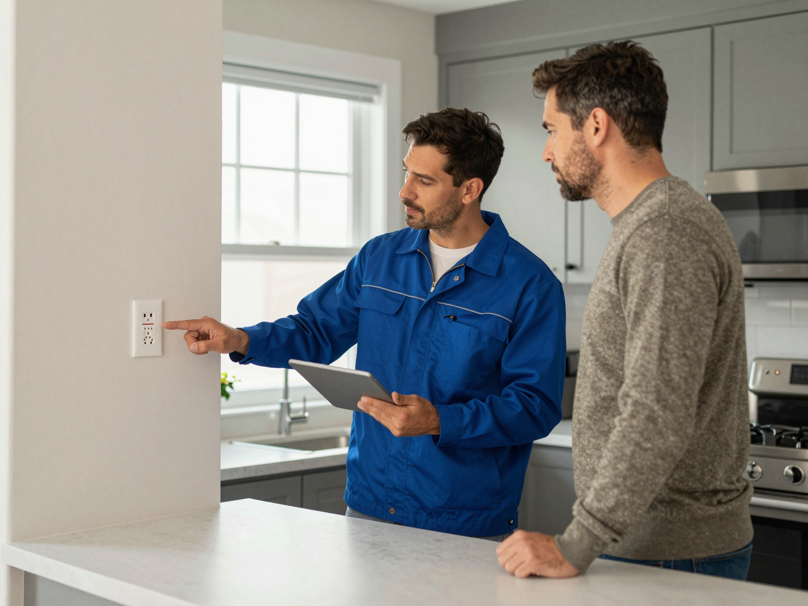 Professional electrician installing a circuit breaker panel in a residential utility closet